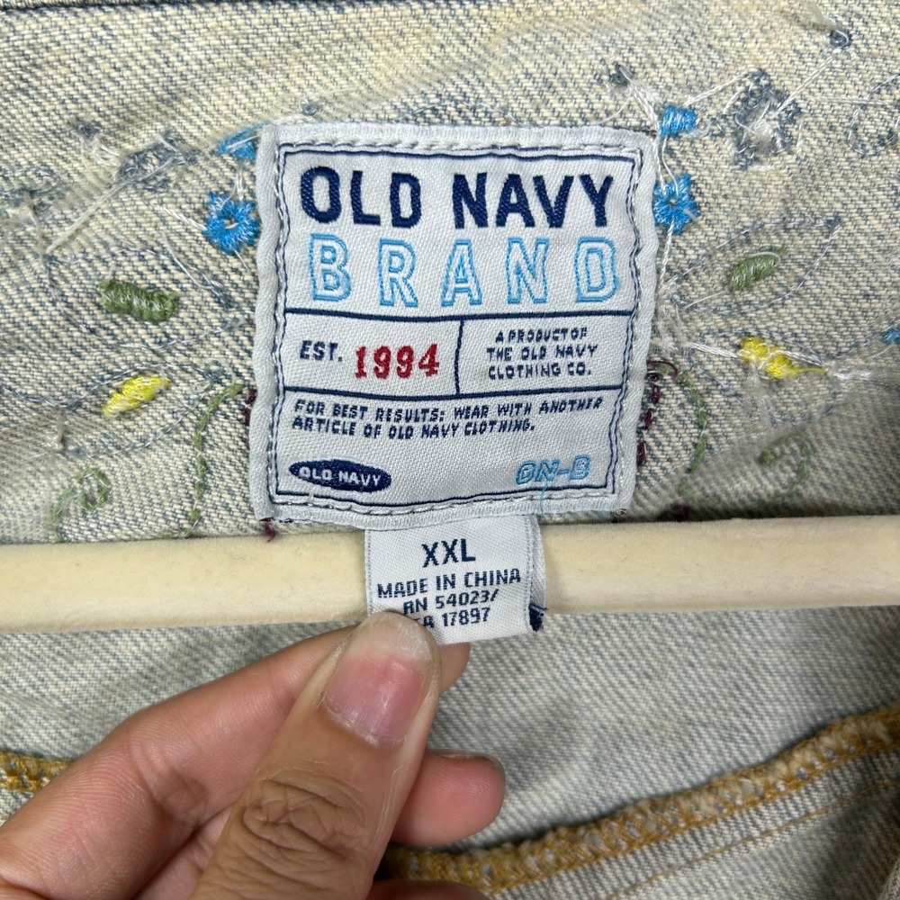 Vintage Old Navy Denim Jacket Women's Blue Floral Embroidery Beaded Y2K - 2XL - Picture 10 of 12
